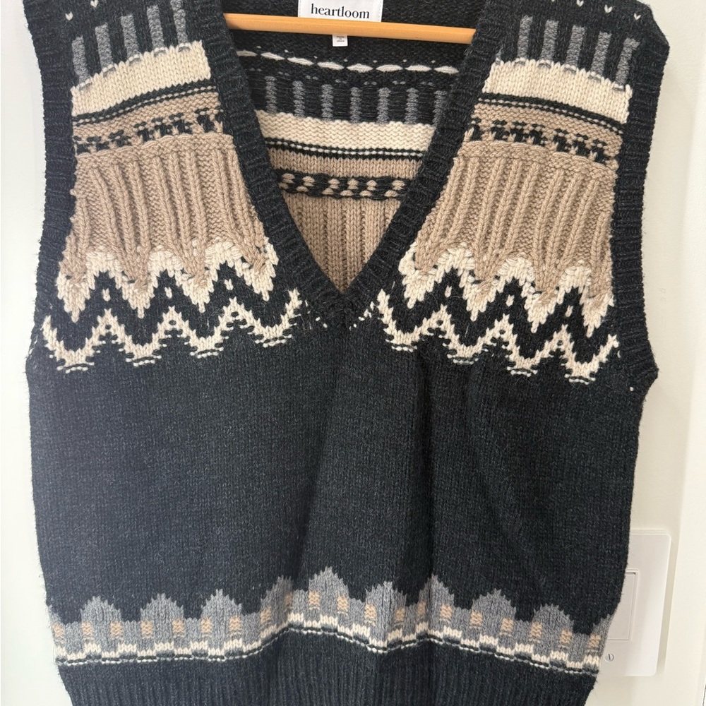 Heartloom Black and Cream V-Neck Sweater Vest